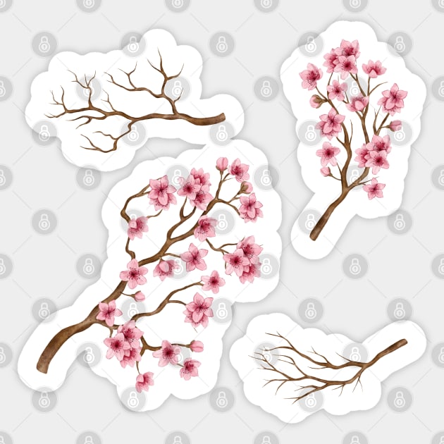 Sakura Sticker Pack Cherry Blossom Flowers Set of Branch and Flowers Sticker by EddieBalevo